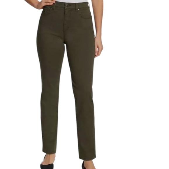 Olive Green Jeans  Mid-Rise Stretch Tapered Leg Classic Fit NWT Sz 8P - Picture 7 of 11